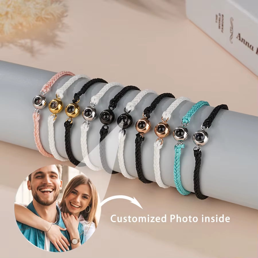 Customized Photo Projection Bracelet with Silver Color round Bead Rope Bracelet Projection Photo Bracelet Bangle Dropship 2025